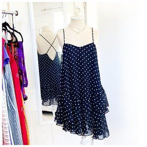[ H&M ] Navy Polka Dot Trapeze Dress